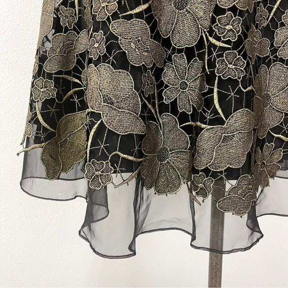 ANTHROPOLOGIE EVA FRANCO Black and Gold Floral Lace Layered Skirt 6 - Picture 6 of 6